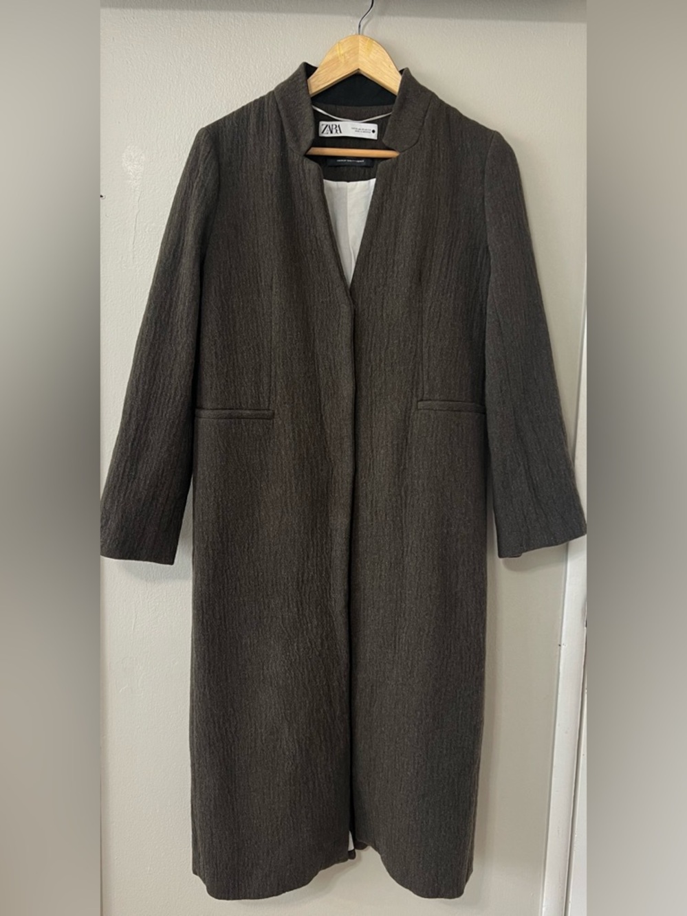 Zara Manteco Wool Blend Longline Coat Olive Green Minimalist XS - Picture 4 of 14